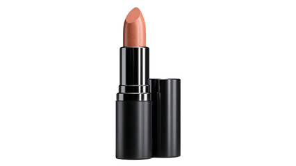 Obraz premium PNG of A sleek, metallic lipstick in a warm nude shade, elegantly displayed against a minimalist backdrop.