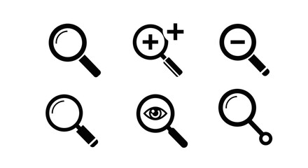 Magnifying glass icons symbolize search, zoom, and investigation for website UI and app development needs
