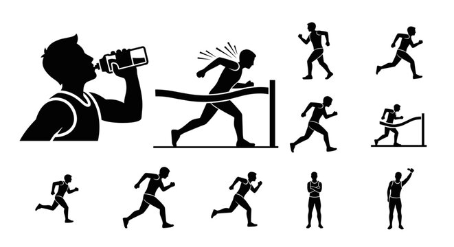 Dynamic runner silhouette collection for athletic achievements and fitness success stories, originally a vector graphic
