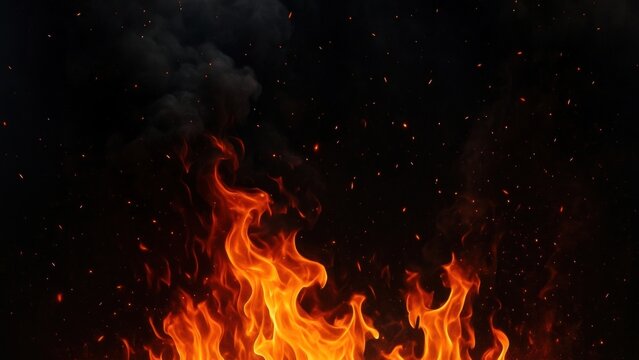 Vivid flames against dark background.