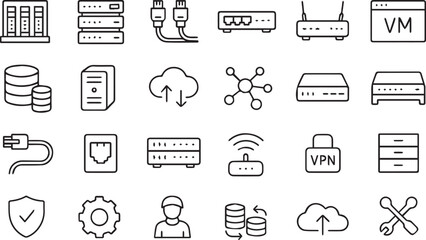 IT Infrastructure and Networking Line Icons Collection
