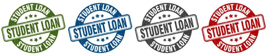 student loan stamp. student loan round stamp set isolated on white background