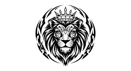 Fototapeta premium Lion head with crown vector illustration king animal tattoo design graphic majestic predator mammal strength power