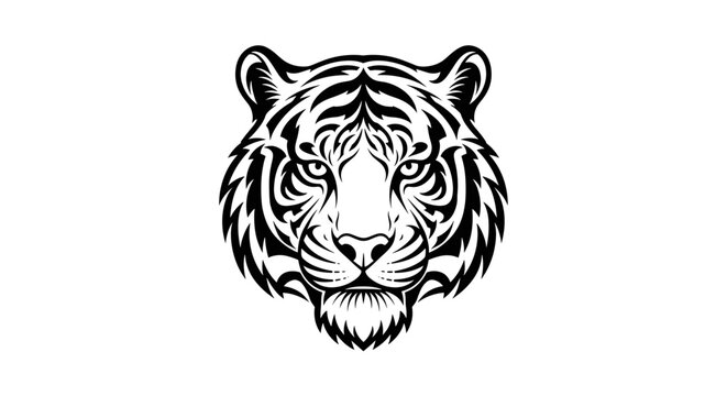 Illustration of a tiger head black and white vector drawing tattoo design graphic animal wildlife predator cat art