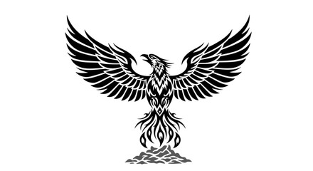 Obraz premium Phoenix rising tattoo design mythical bird illustration fantasy art phoenix vector rebirth symbol graphic