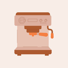 Coffee machine illustration in soft pastel colors. Simple flat style design for cafe, barista, coffee shop or menu.