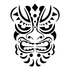 Vector isolated black and white Maori mask stencil. DIY Mylar painting stencil. Tattoo design. Stencil for paint. Tribal decor Art. Wall art. 