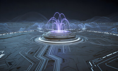 Futuristic Technological Data Processing Center with Energy Beams and Circuitry, Abstract Digital Design