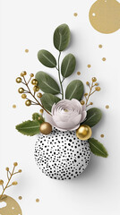 Elegant floral arrangement in a decorative vase featuring lush greenery and delicate blooms, complemented by golden accents and a modern design concept and a contemporary aesthetic