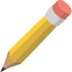 Yellow Pencil With Pink Eraser And Gray Band On Transparent Background Simple Object Isolated Drawing Tool For Education Writing Art And Craft Supply