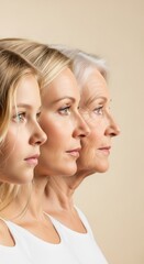 Human age portrait: youthful face, grown figure, senior body, childhood phase, adult moment, old presence, life cycle, temporal flow, personal transition, visible shift, aging mark, generational