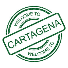 Welcome to Cartagena, Colombia grunge rubber stamp from Cartagena de Indias, green vintage travel stamp on transparent background, vector illustration	