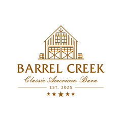 Vintage Rustic Barrel Barn Farm Emblem Logo with Classic Vibe. American Style Barn Lineart Design