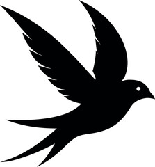 Black Silhouette of Flying Swallow with Forked Tail and Pointed Wings