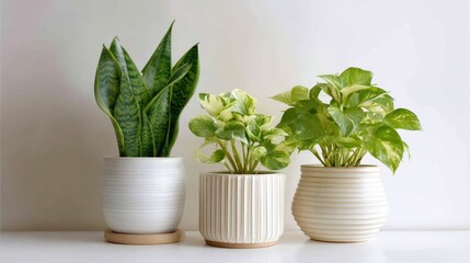 Fototapeta premium Indoor Air-Purifying Plants in Ceramic Pots Isolated on White Background