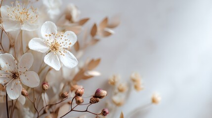 Delicate White Flowers Arranged on a Plain Surface for a Soft and Calming Display