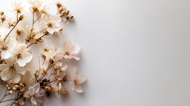 Delicate White Flowers Arranged on a Plain Surface for a Soft and Calming Display