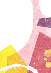 春カラーの和紙の背景フレーム（お正月・ひな祭り・成人式などお祝いの飾り枠）