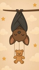Cute bat hugging teddy bear mobile wallpaper