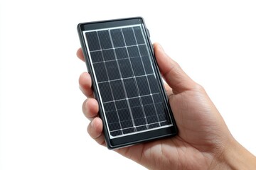 A person holding a solar panel, showcasing sustainable energy
