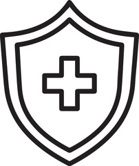 Essential healthcare shield icon for medical protection, modern security solution for health, insurance emblem, clean line art for safety assurance