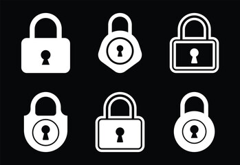 White Padlock Collection Security Privacy Protection Lock Icons Variety Safe Guard Access Black