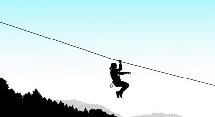 Person ziplining over mountains and trees adventure activity