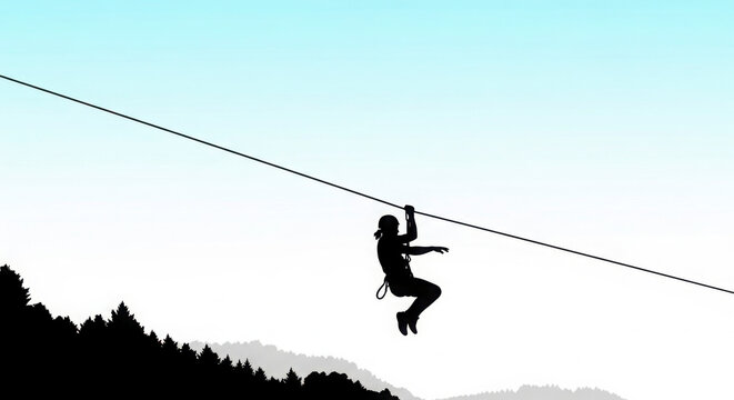 Person ziplining over mountains and trees adventure activity