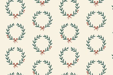 Obraz premium Festive wreath pattern illustration.