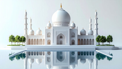 Obraz premium Firefly_3D miniature Taj Mahal model with its iconic domes, white marble texture, and a small 164151 