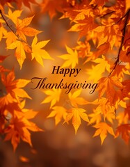 Vibrant Maple Leaves Border on Warm Sunny Autumn Day - Happy Thanksgiving Greeting Card