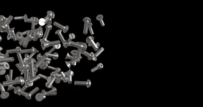 Metal Screws Floating Across The Screen On Alpha (4K)