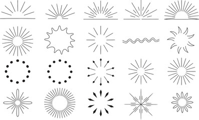 Obraz premium Collection of Abstract Sunburst and Radial Line Designs Keywords: sunburst, radial, rays, lines, burst, explosion, star, sparkle, light, energy