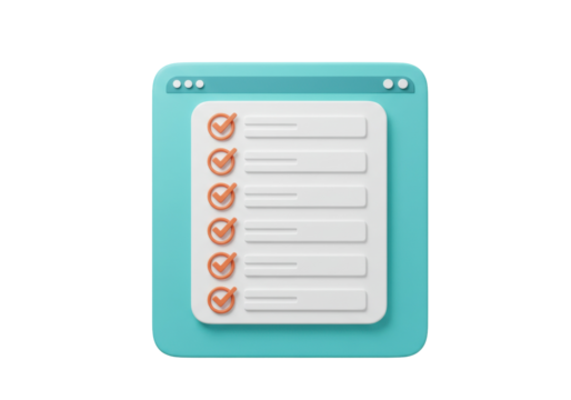 Turquoise checklist with orange check marks isolated PNG, task management and to-do list for productivity and organization