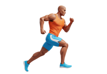 Muscular man running isolated PNG on transparent background, athlete in sportswear sprinting for fitness and healthy lifestyle