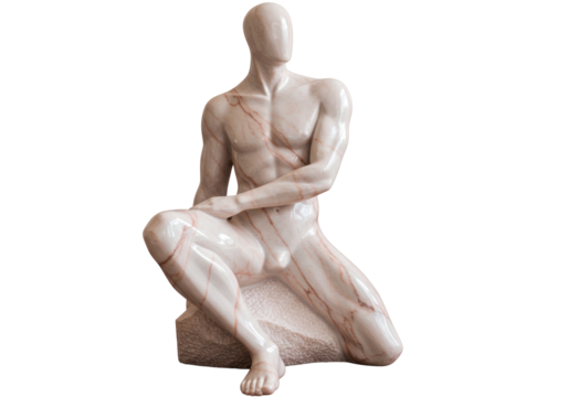 Elegant marble statue of a seated nude man isolated PNG, classical sculpture on transparent background, art object for design projects - Powered by Adobe