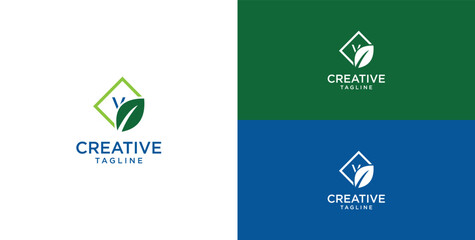 Leaf and initial letter V logo design