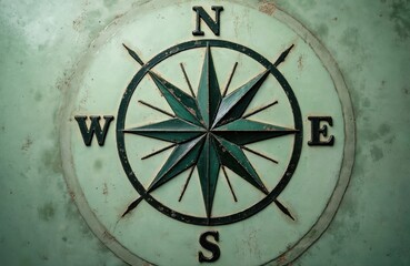 An aged compass is a central design element. The navigational tool has directional markings on a circular surface. Vintage aesthetic compass is a symbol of guidance and exploration.