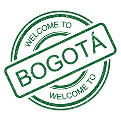 Welcome to Bogotá, Colombia grunge rubber stamp from Bogota, green vintage travel stamp on transparent background, vector illustration