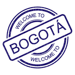 Welcome to Bogotá, Colombia grunge rubber stamp from Bogota, blue vintage travel stamp on transparent background, vector illustration