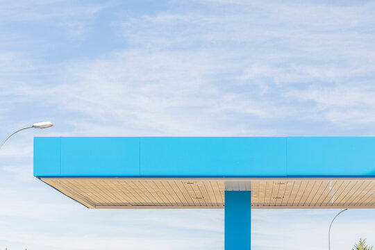 Mockup of a canopy marquee at a service station and refuelling station, perfect for graphic design mock-ups.