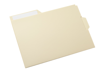 Manila file folder isolated PNG on transparent background, office document organizer for paperwork and storage