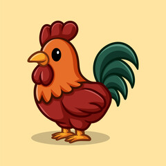 fun cute rooster chicken colored cartoon character isolated drawing line style sketch classic vintage design illustration