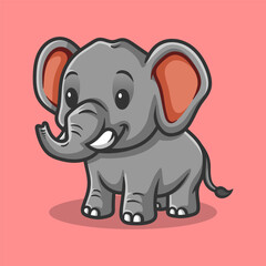 fun cute elephant colored cartoon character isolated drawing line style sketch classic vintage design illustration