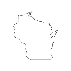 Wisconsin state map outline vector graphic illustration. Minimalist black line silhouette of the American state border on a white background