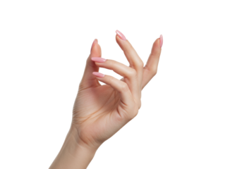 Elegant female hand with pink manicure isolated PNG on transparent background, graceful gesture for beauty and fashion projects
