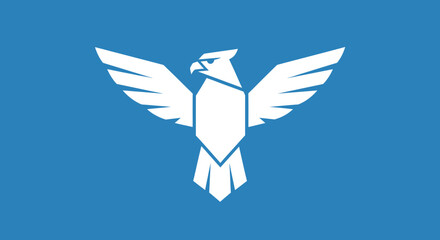 Majestic White Eagle with Spread Wings Against a Blue Background for use as a Logo or Graphic Resource
