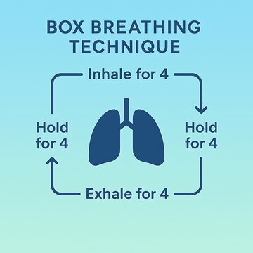 Box Breathing Technique Infographic Vector Diagram for Stress Relief and Anxiety Management
