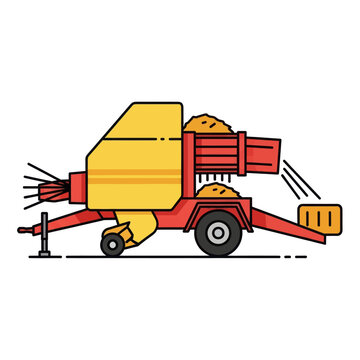 Agricultural harvesting equipment a yellow and red baler machine