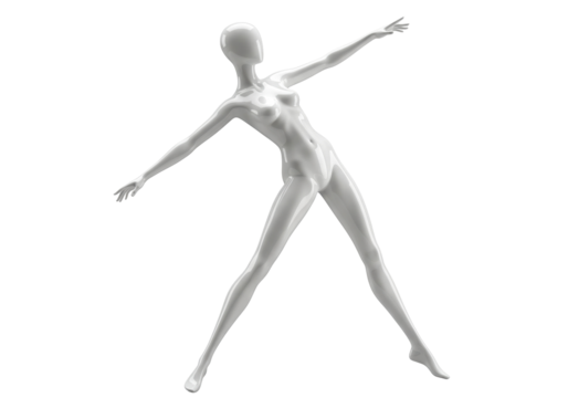 Glossy white female mannequin isolated PNG on transparent background, abstract faceless woman figure for fashion design and retail display - Powered by Adobe